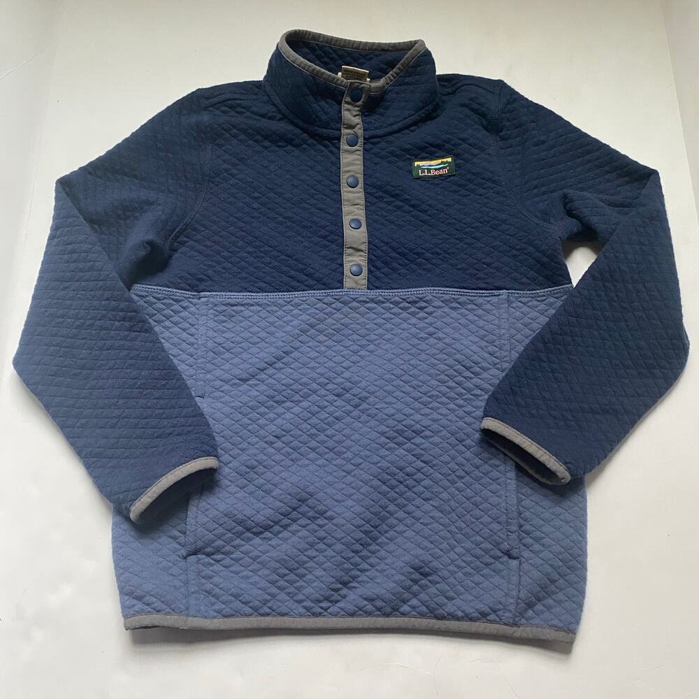 LLBean Quilted Sweater Fleece Blue Colorblock Kids Pullover